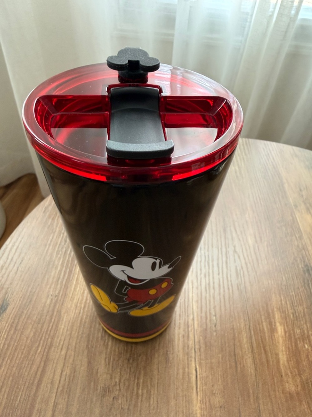 Disney Black Tumbler with Red Lid and Yellow Accent